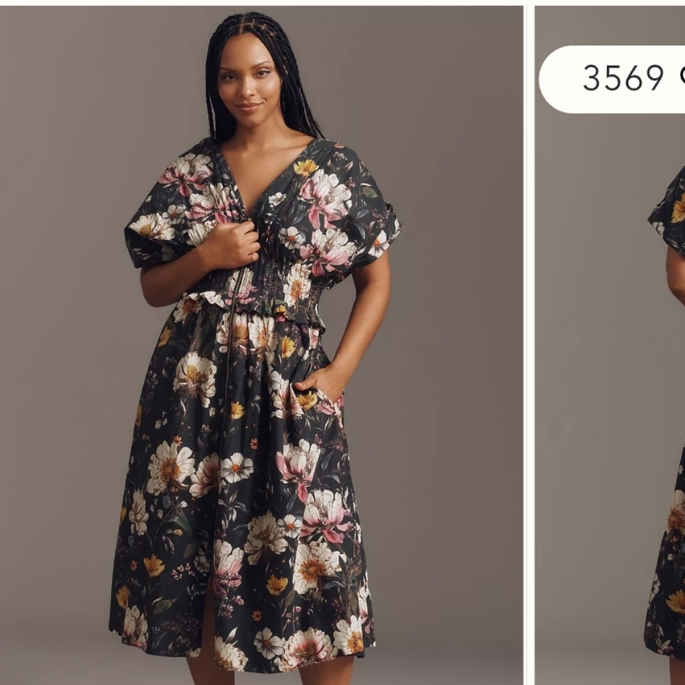 Anthroplogie Floral Black Dress‎